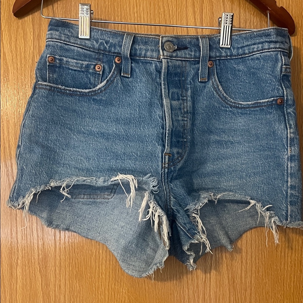 Levi's Blue Frayed Hem Jean Shorts